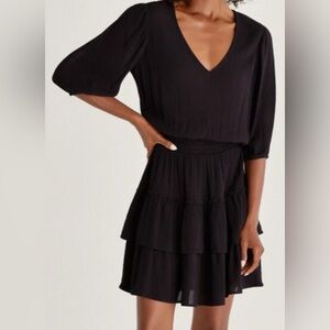 Z Supply Stella Mini Dress Black Gauze Layered Size S